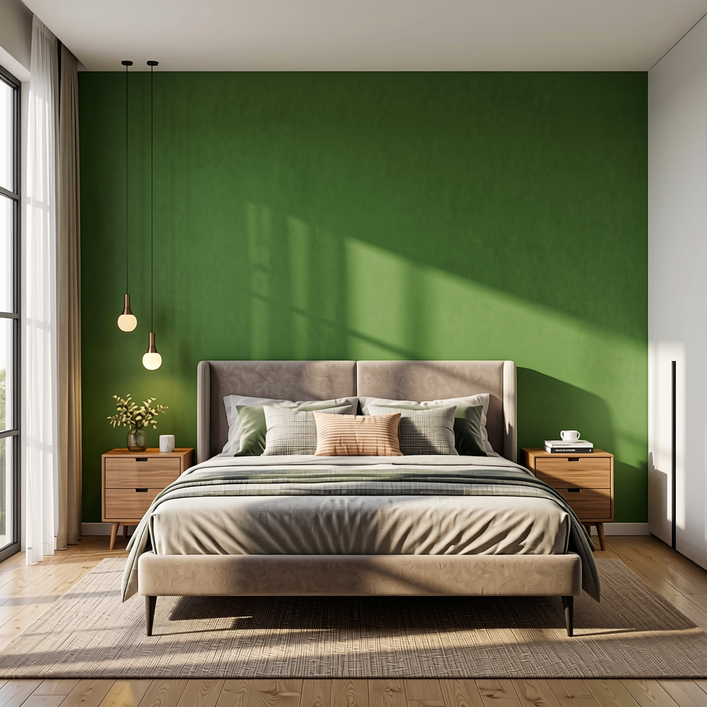 Green Plain Colors Laminate 8*4 ft Suede 1.0 mm - HER-1164 — application view in a nature-inspired room