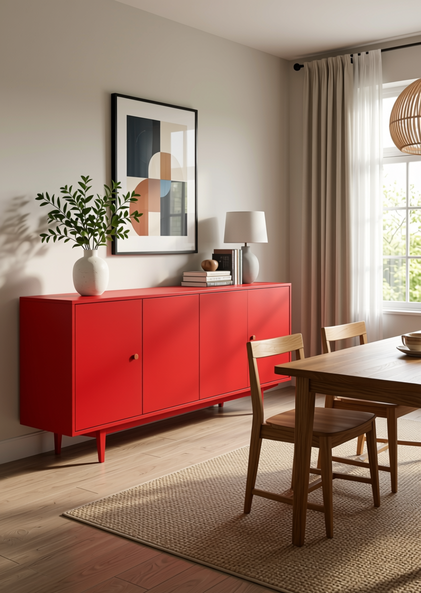 Classic Red Solid colour MDF 8*4 ft Pre-laminated 18 mm - GP-CL-2105 — application view in a dining room