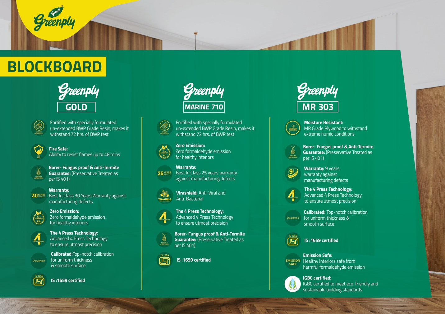 Greenply Gold Blockboard BWP 8*4 ft 19 mm - GRP-GOLBLO-BWP-19