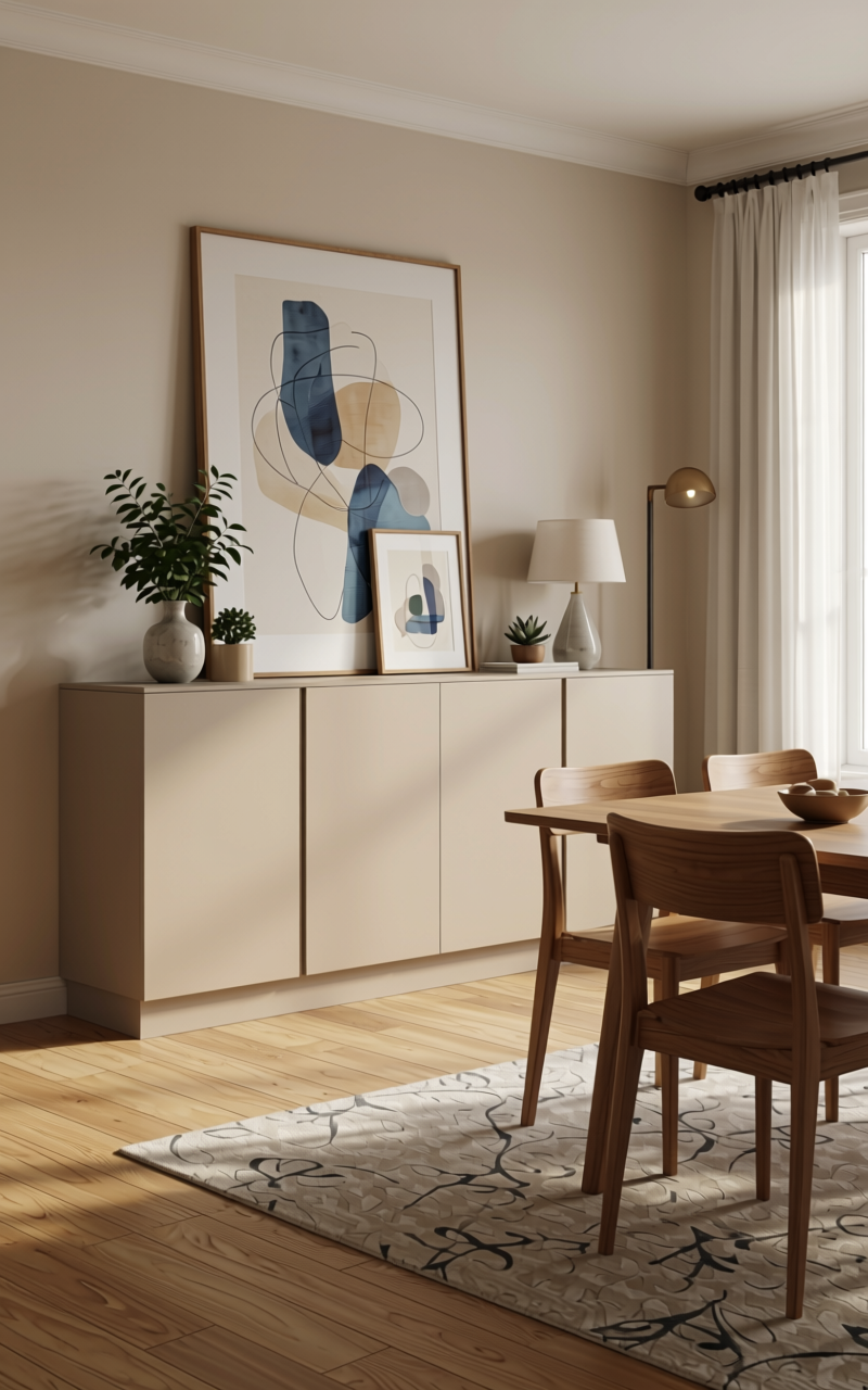 Half Beige Texture Laminate 4.25x10 ft - STY-SOL-1083 — application view in a dining room