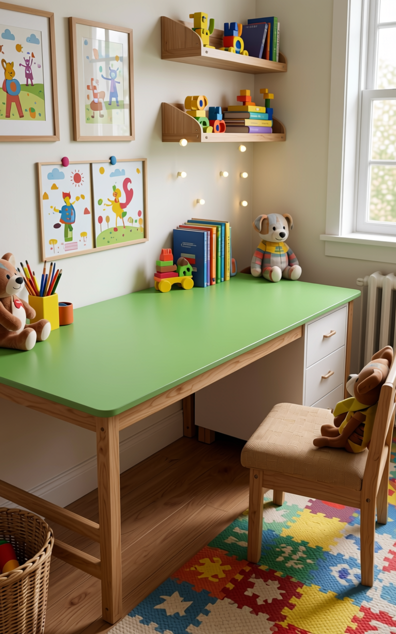 HINA Green Texture Laminate 4.25x10 ft - STY-SOL-8306 — application view in a kids' room
