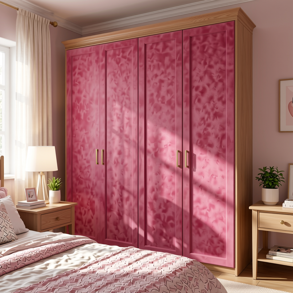 Hutch Pink Plain Colors Laminate 8*4 ft Suede 1.0 mm - HER-1239 — application view in a girl's bedroom