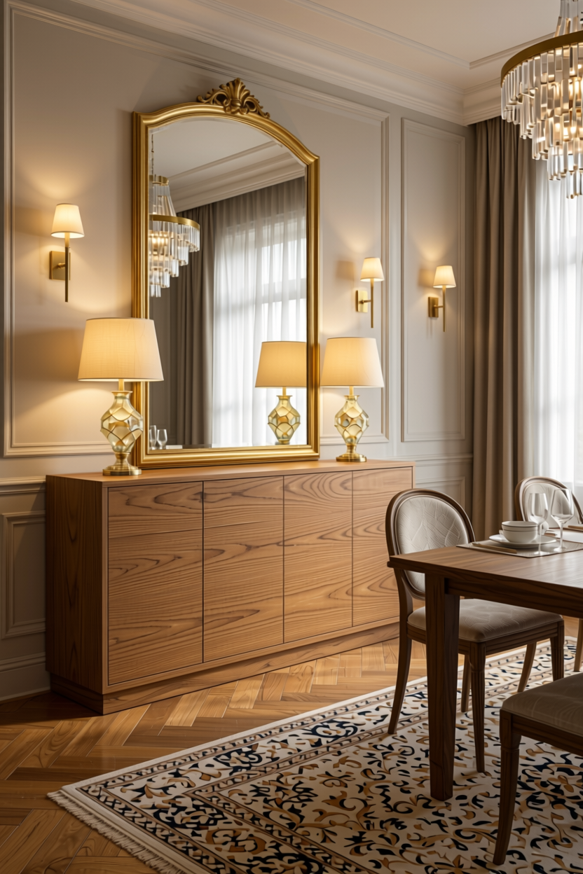 Aristocratic Ash Designer Laminate 8x4 ft Texture 1 mm - 3194 SMC — application view in a elegant dining room