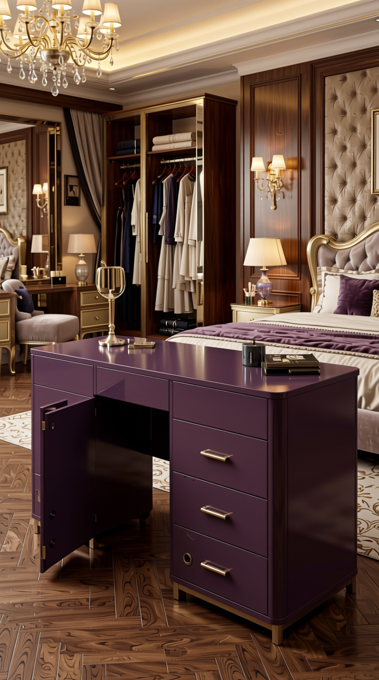 Black Current Plain Laminate 8x4 ft High Gloss 1 mm - 4111 HGLS — application view in a glamorous bedroom