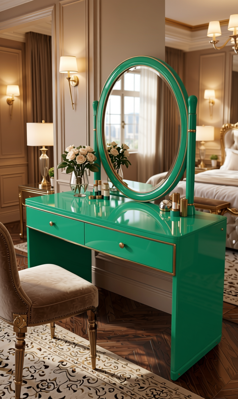 Caribe Plain Laminate 8x4 ft High Gloss 1 mm - 3181 HGLS — application view in a glamorous bedroom