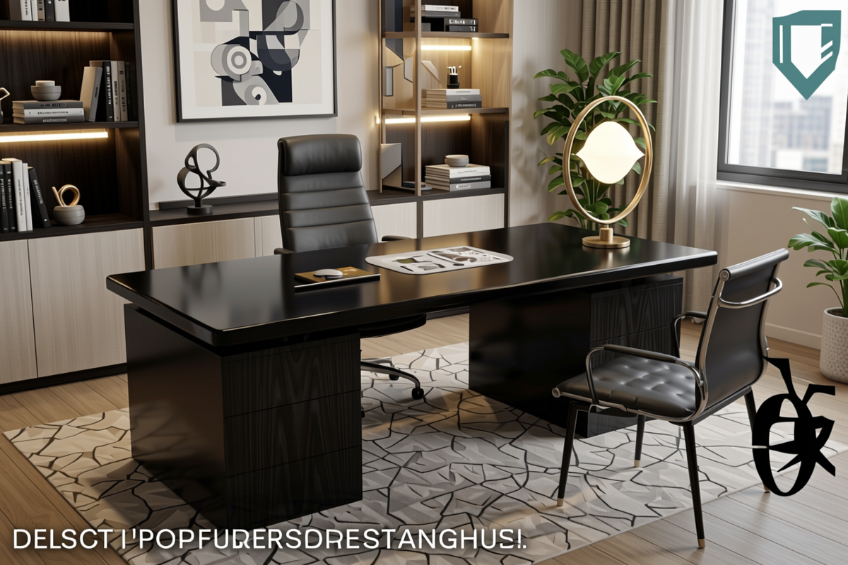 Black Plain Laminate 8x4 ft High Gloss 1 mm - 3125 COC — application view in a sleek home office