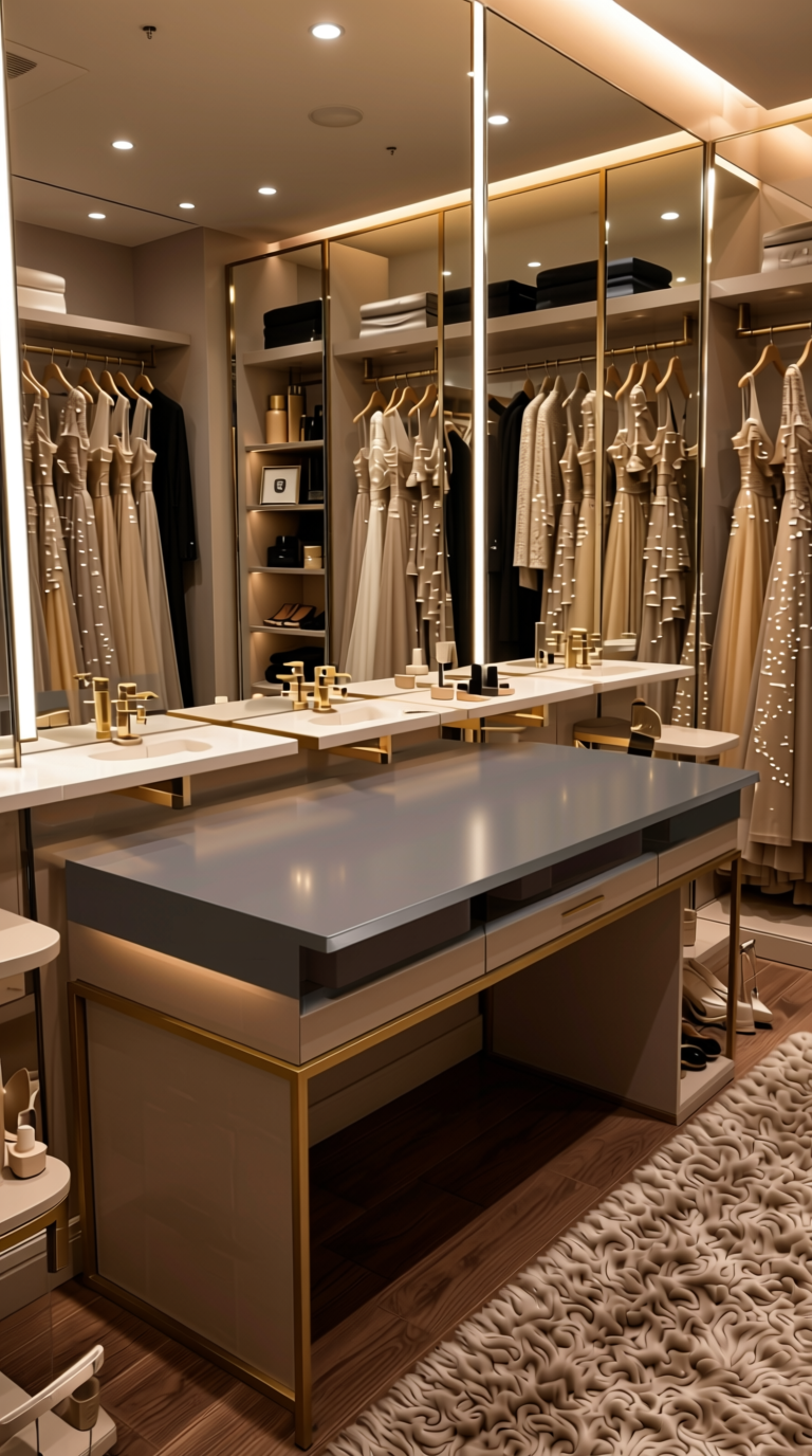 Filfeel Plain Laminate 8x4 ft High Gloss 1 mm - 4886 HGLS — application view in a glamorous dressing room