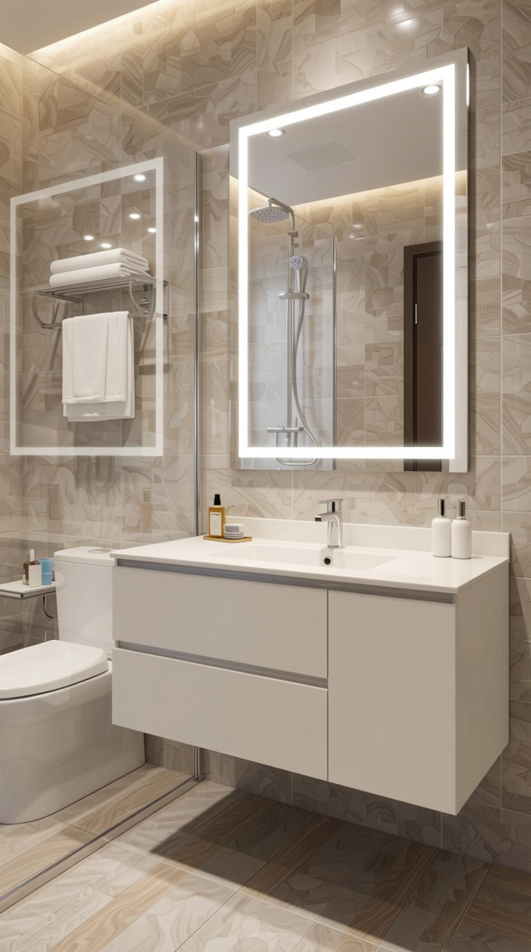 Frosty White Plain Laminate 8x4 ft High Gloss 1 mm - 4104 HGLS — application view in a sleek bathroom