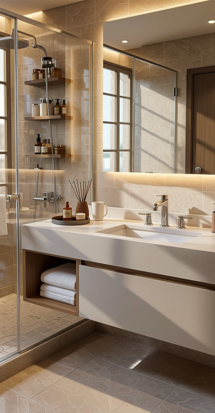 Frosty White Plain Laminate 8x4 ft Suede 1 mm - 3104 SF — application view in a spa bathroom
