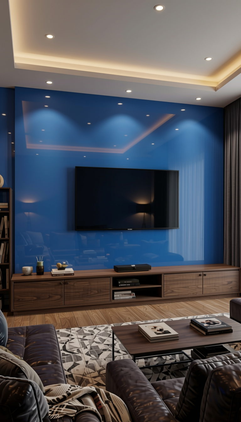 Galaxy Blue Plain Laminate 8x4 ft High Gloss 1 mm - 3822 HGLS — application view in a home theater