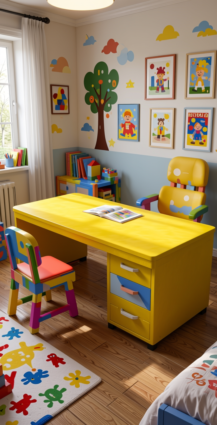 Glow Yellow Plain Laminate 8x4 ft Suede 1 mm - 3167 SF — application view in a kids' room