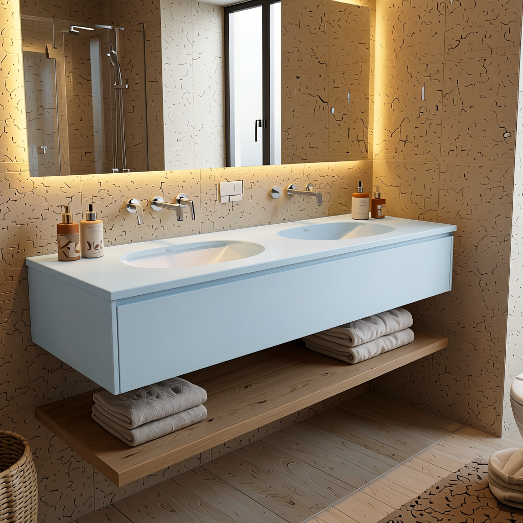 Ice White Plain Laminate 8x4 ft Matte 0.8 mm - 2101 MF — application view in a spa-like bathroom