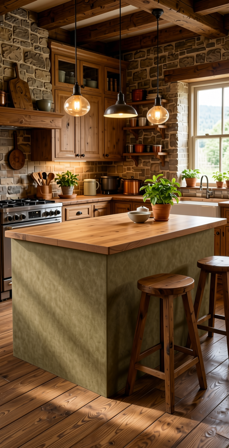 Khakhi Plain Laminate 8x4 ft Suede 1 mm - 3175 SF — application view in a rustic kitchen