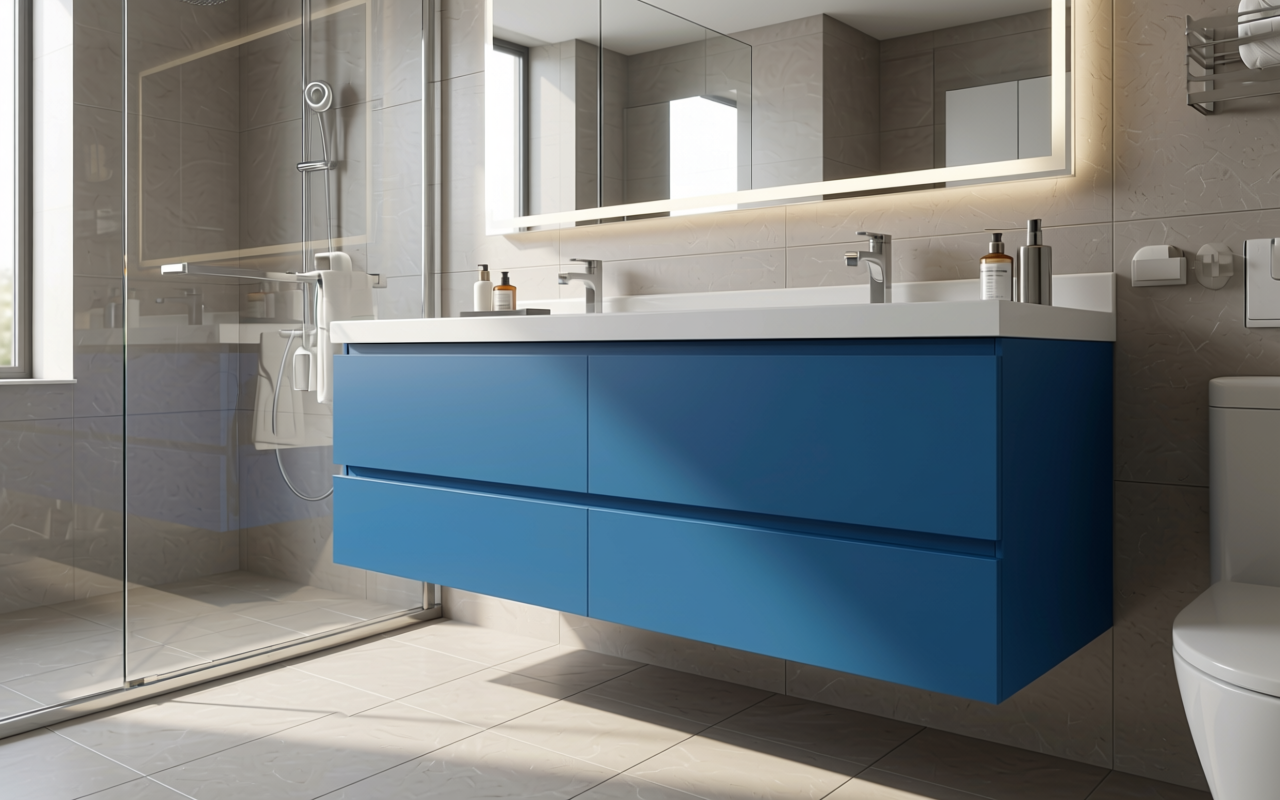 Nigara Plain Laminate 8x4 ft Matte 1 mm - 3187 NMS — application view in a modern bathroom