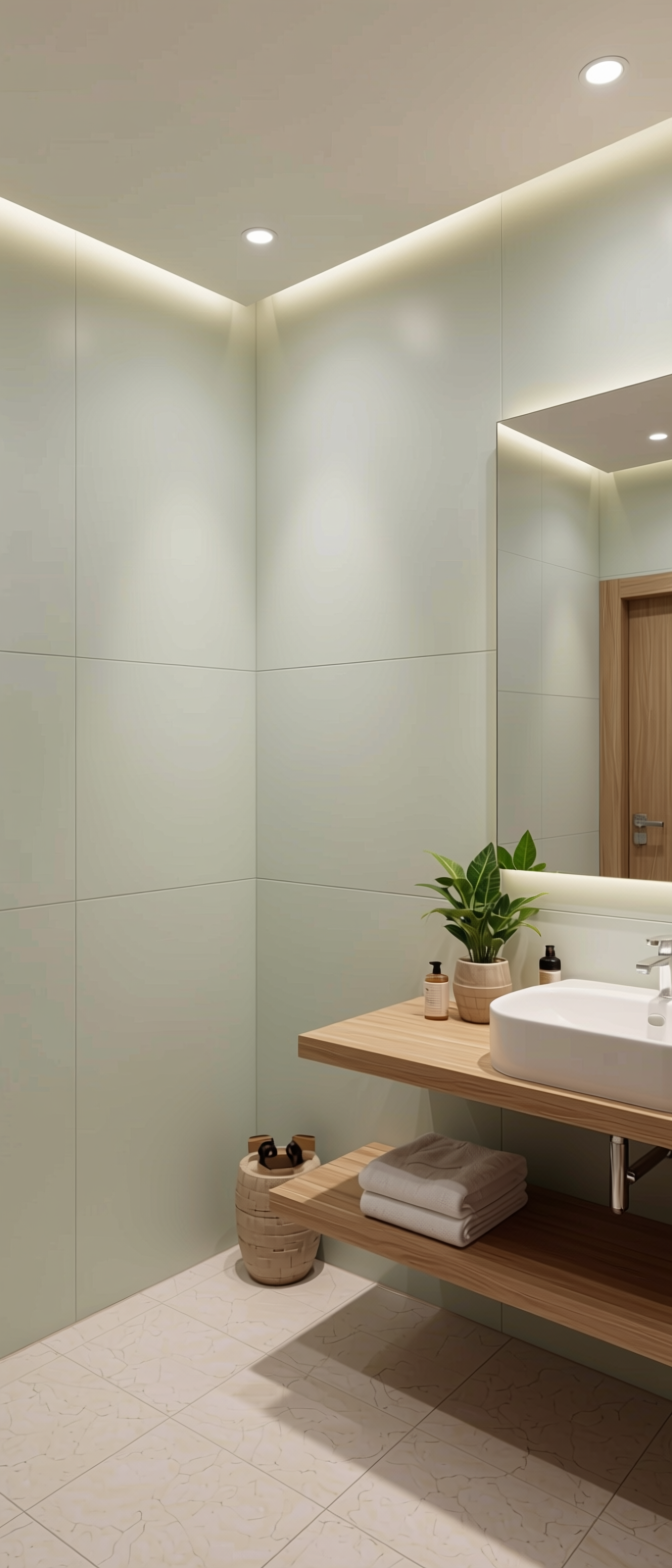 Pearl Mist Plain Laminate 8x4 ft Super Matte 1 - 3203 MM — application view in a spa bathroom