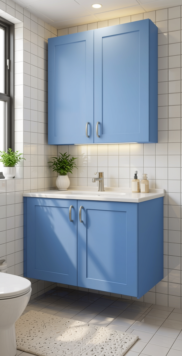 Polar Blue Plain Laminate 8x4 ft Suede 1 mm - 3127 SF — application view in a serene bathroom