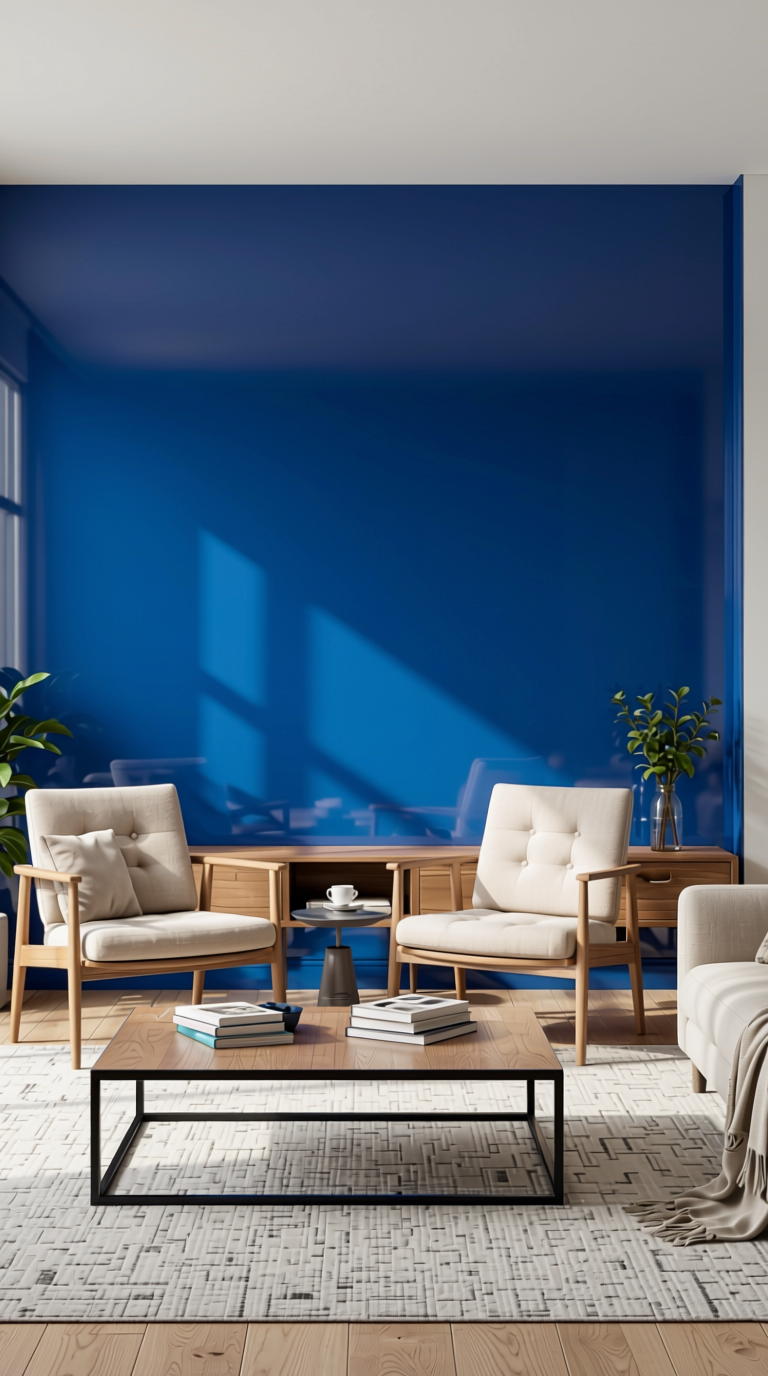 Sapphire Blue Plain Laminate 8x4 ft High Gloss 1 mm - 3126 HGLS — application view in a living room