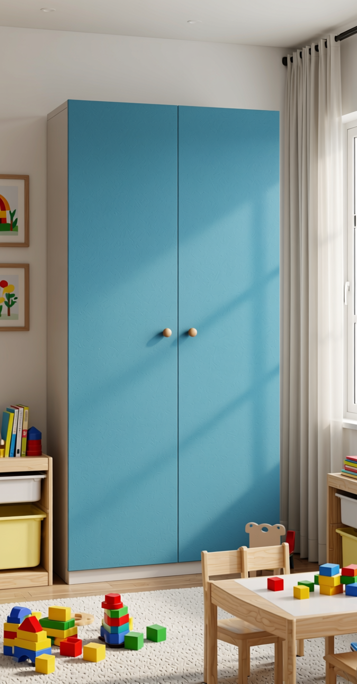 Sky Blue Plain Laminate 8x4 ft Suede 1 mm - 3113 SF — application view in a kids' playroom