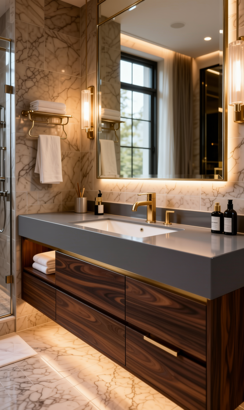 Slate Grey Plain Laminate 8x4 ft High Gloss 1 mm - 3108 HGLS — application view in a luxurious bathroom