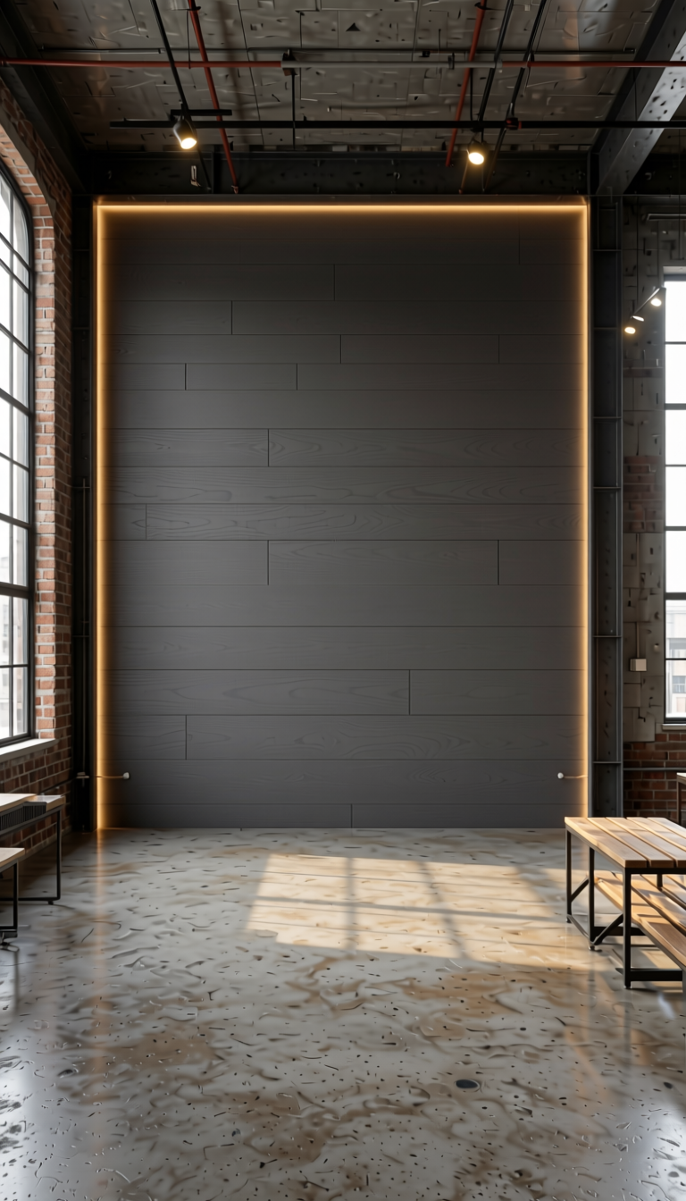 Slate Grey Wood Laminate 8x4 ft Texture 1 mm - 3178 NMS — application view in a industrial loft