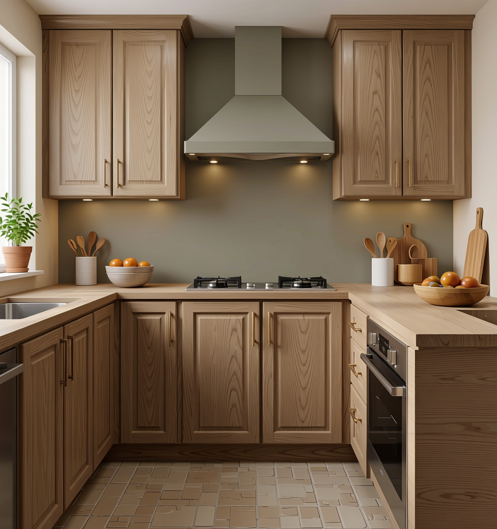 Tortilla Fluted Laminate 8x4 ft Texture 1 mm - 3204 FLT — application view in a earthy kitchen