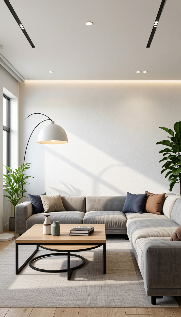 White Plain Laminate 8x4 ft Suede 1 mm - 3101 SF — application view in a modern living room
