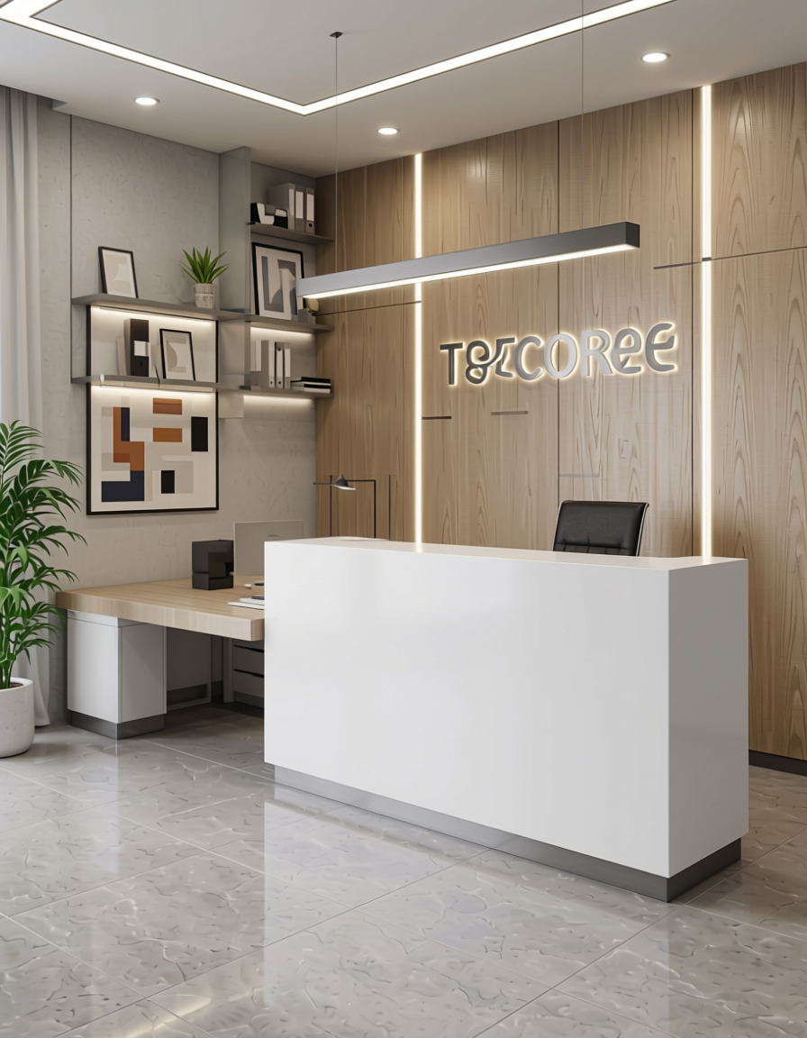 Icore 2321-GS-White Designer Laminate 8*4 ft Gloss 1.0 mm - ICO-2321-GS-White — application view in a office reception