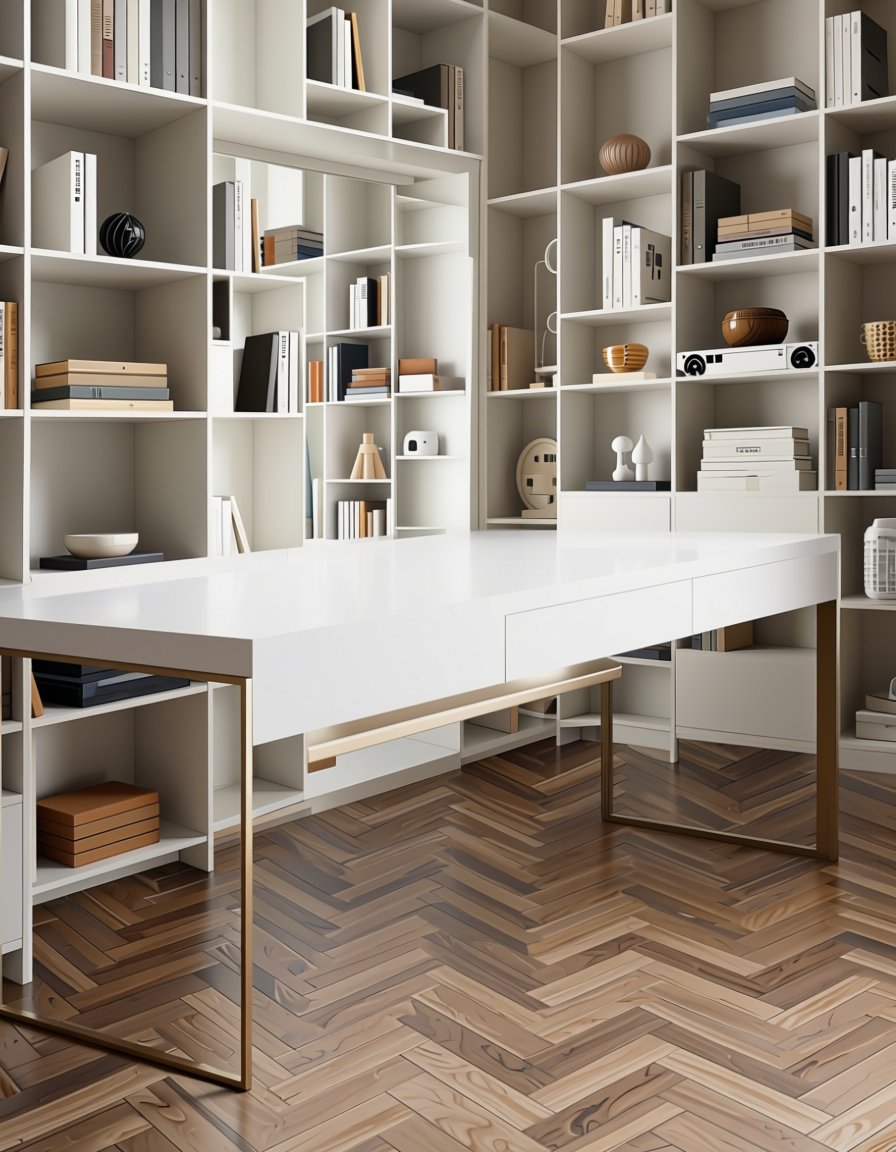 Icore 5521-M-White Designer Laminate 8*4 ft Matte 1.0 mm - ICO-5521-M-White — application view in a minimalist study