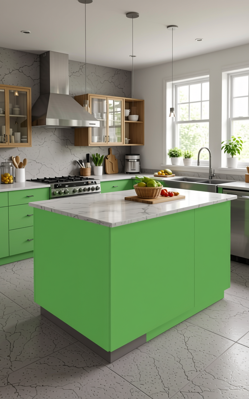 Kiwi Green Texture Laminate 6x12 ft - STY-SOL-1752 — application view in a fresh kitchen