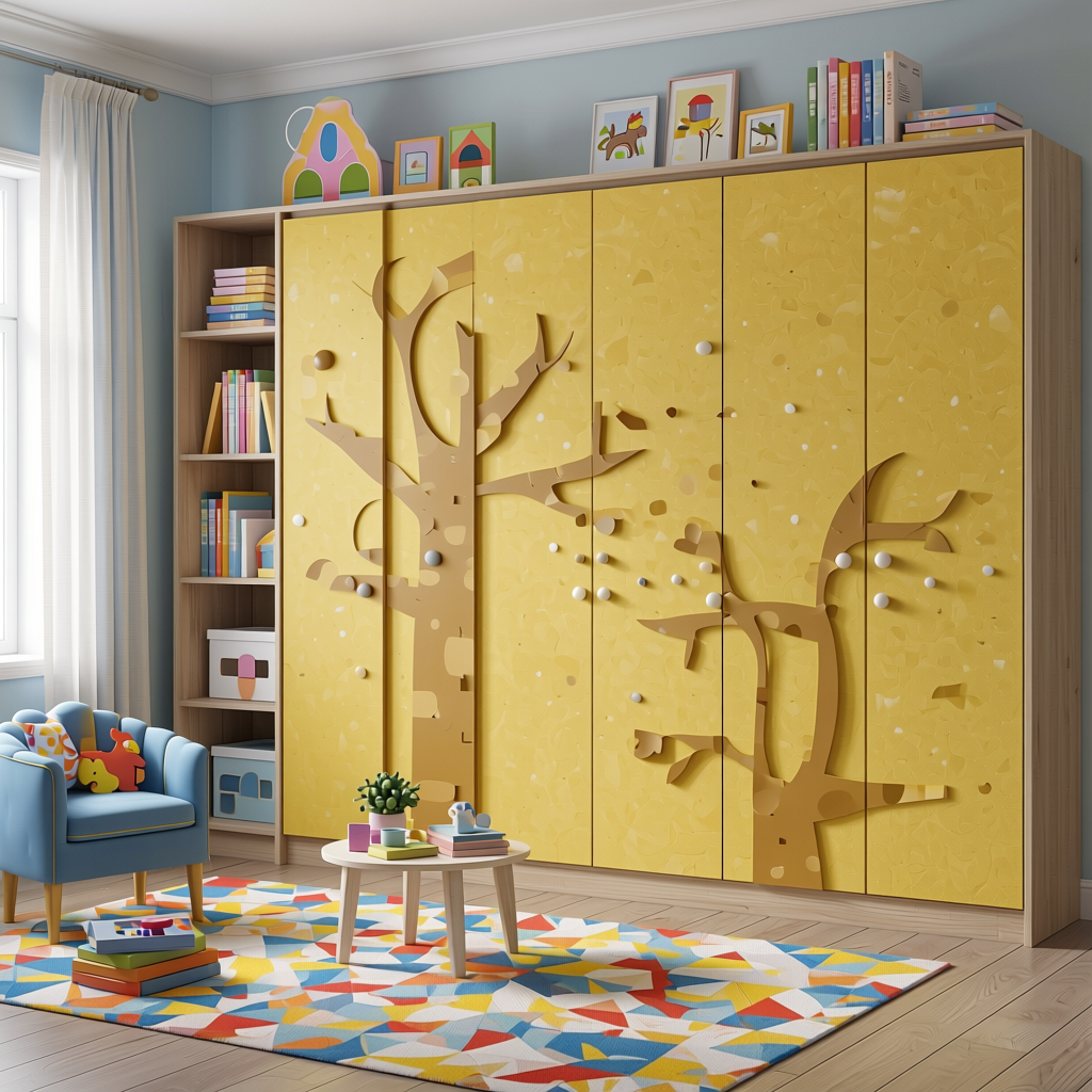 Lemon Yellow Plain Colors Laminate 8*4 ft Suede 1.0 mm - HER-1216 — application view in a playful kids' room