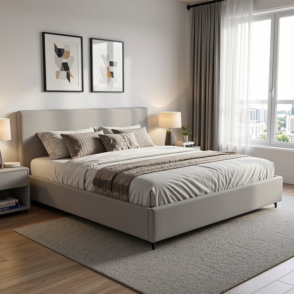 Light Grey Plain Colors Laminate 8*4 ft Suede 1.0 mm - HER-1122 — application view in a modern bedroom