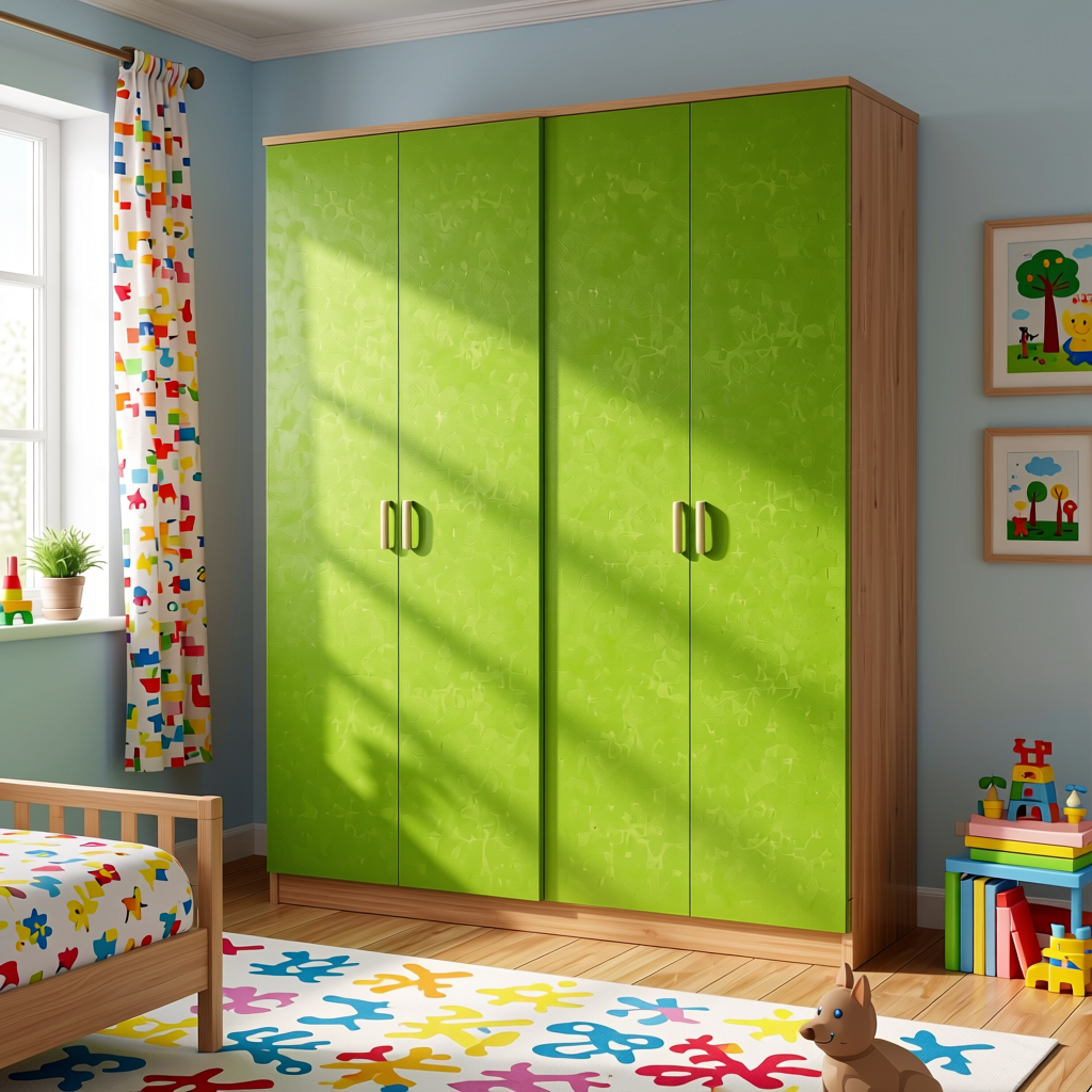 Lime Green Plain Colors Laminate 8*4 ft Suede 1.0 mm - HER-1441 — application view in a playful kids' room