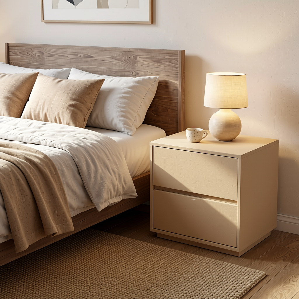 Linen Plain Colors Laminate 8*4 ft Suede 1.0 mm - HER-1402 — application view in a serene bedroom
