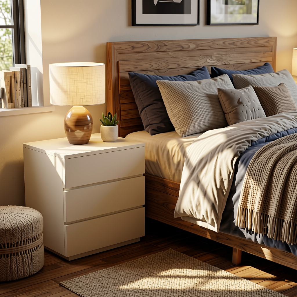 Creamy Off-White Plain Laminate 8x4 ft Suede 1 mm - 178 SF — application view in a cozy bedroom
