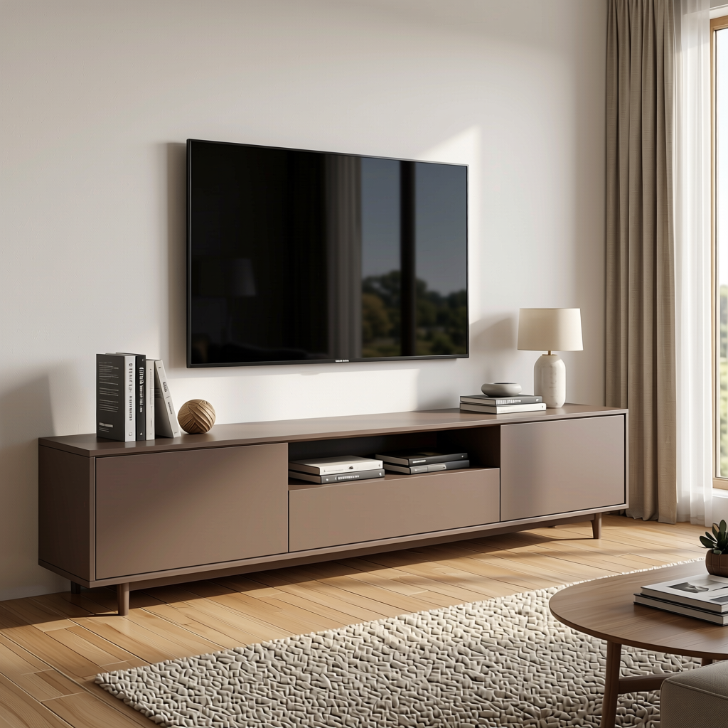 Muted Mocha Brown Plain Laminate 8x4 ft Satin 1 mm - 244 SMT — application view in a living room