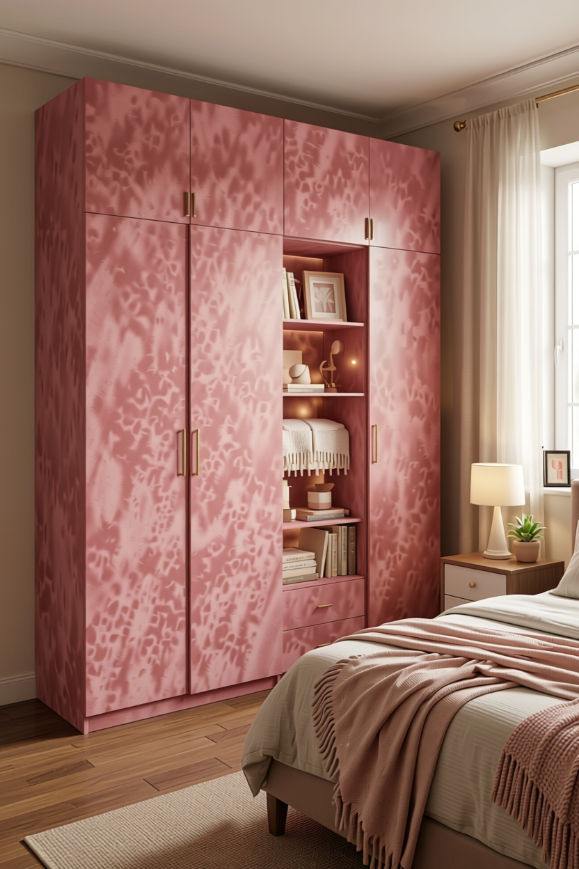 Blush Pink Plain Laminate 8x4 ft Suede 1 mm - 3523 SF — application view in a girl's bedroom