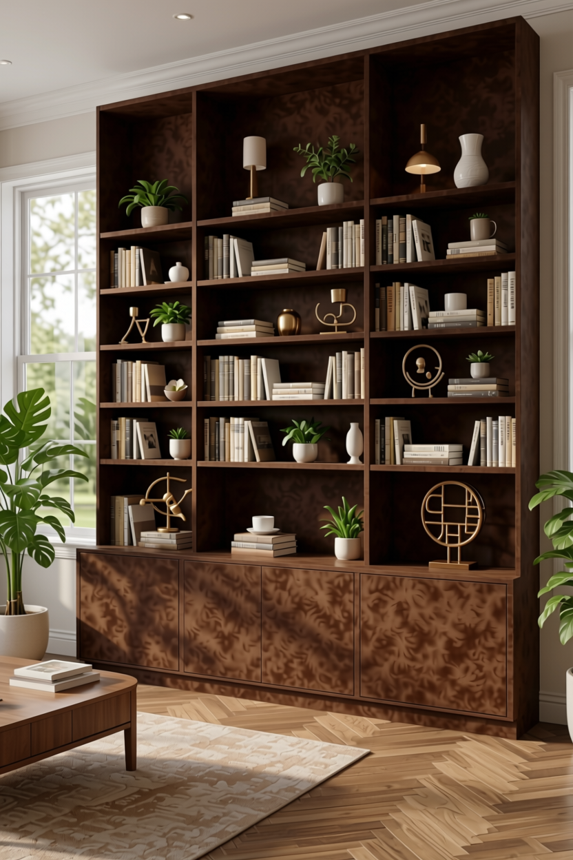 Chocolate Plain Laminate 8x4 ft Suede 1 mm - 3509 SF — application view in a home library