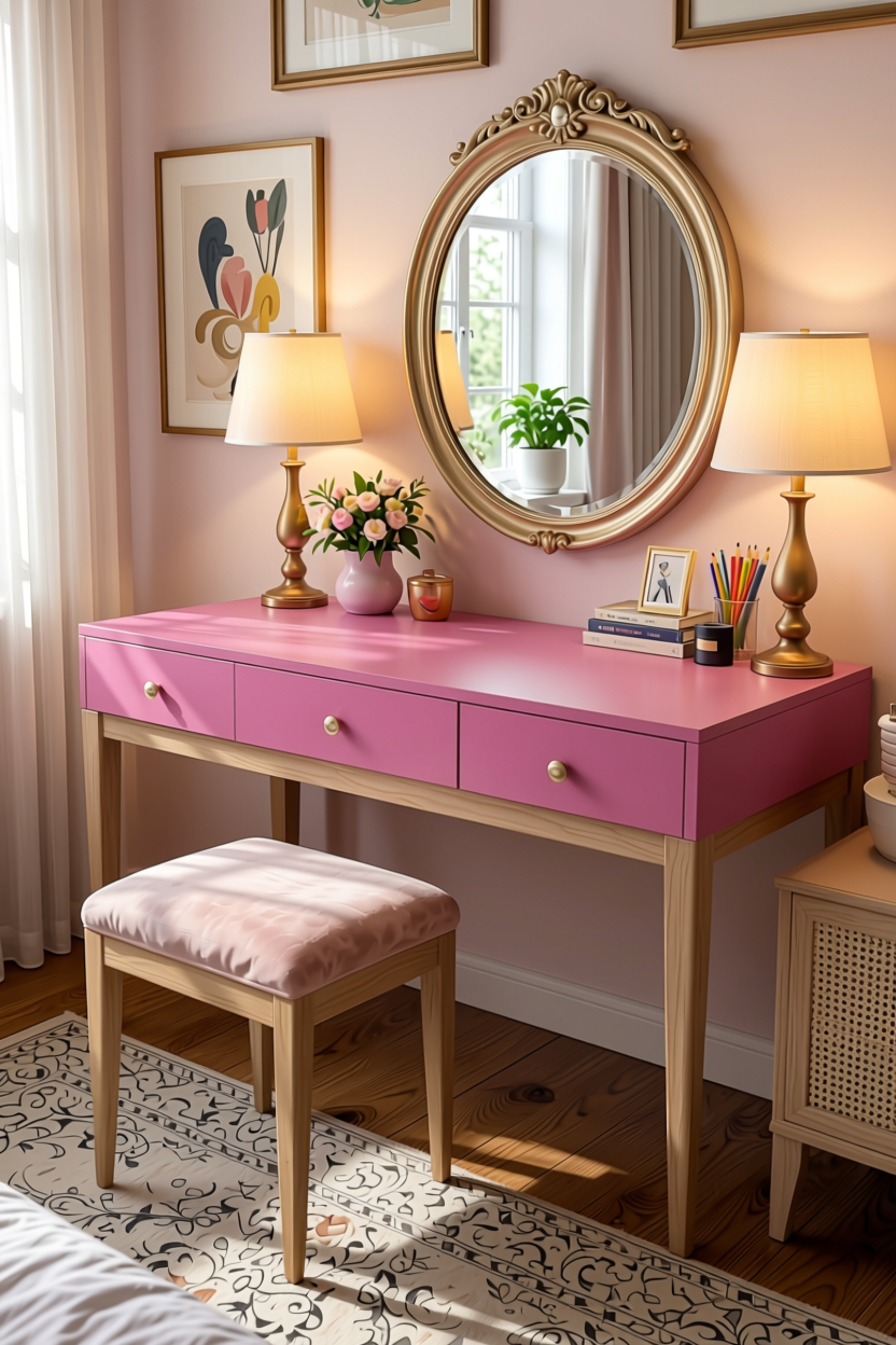 Crepe Pink Plain Laminate 8x4 ft Suede 1 mm - 3524 SF — application view in a girl's bedroom