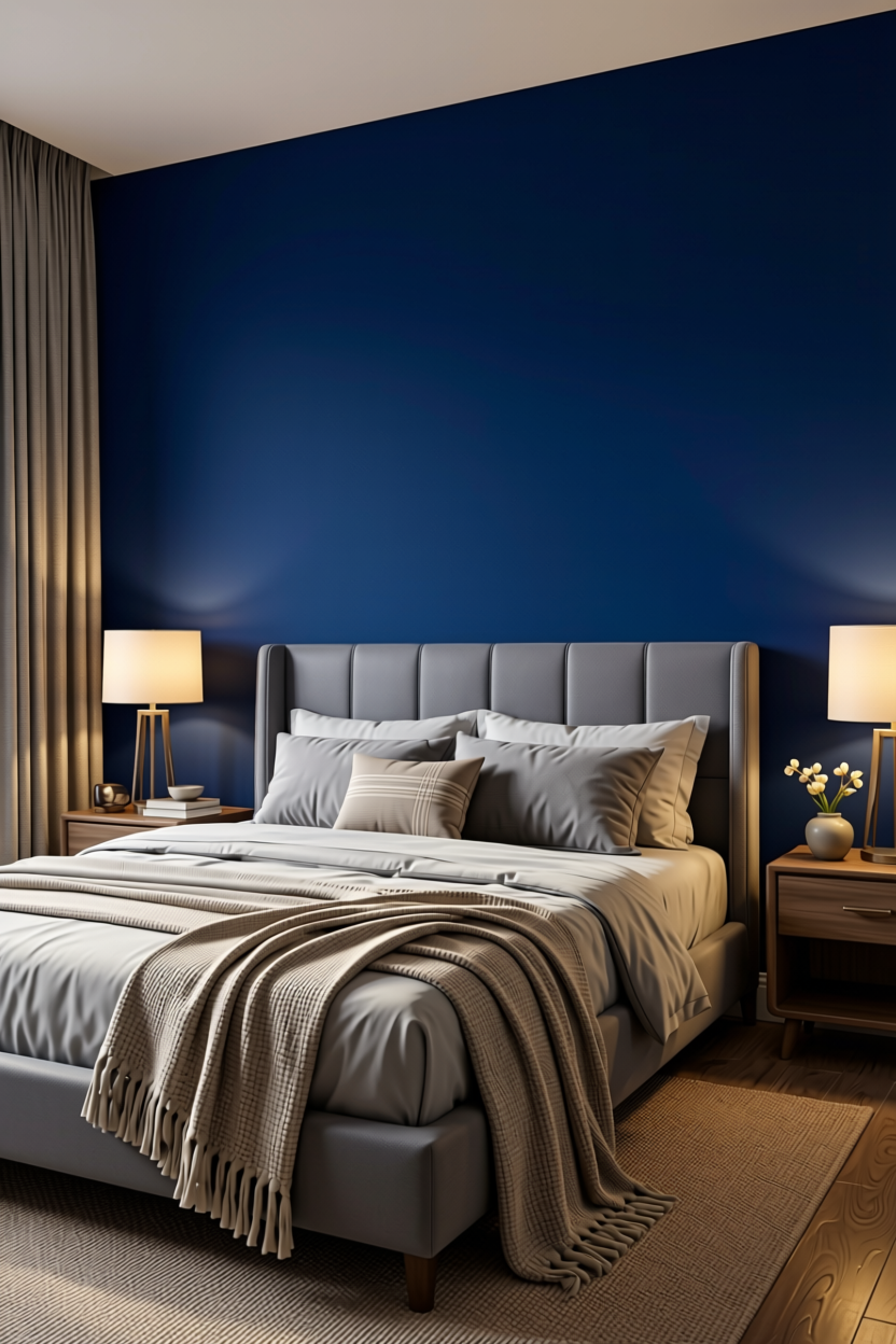 Nighttime Blue Plain Laminate 8x4 ft Suede 1 mm - 3573 SF — application view in a master bedroom