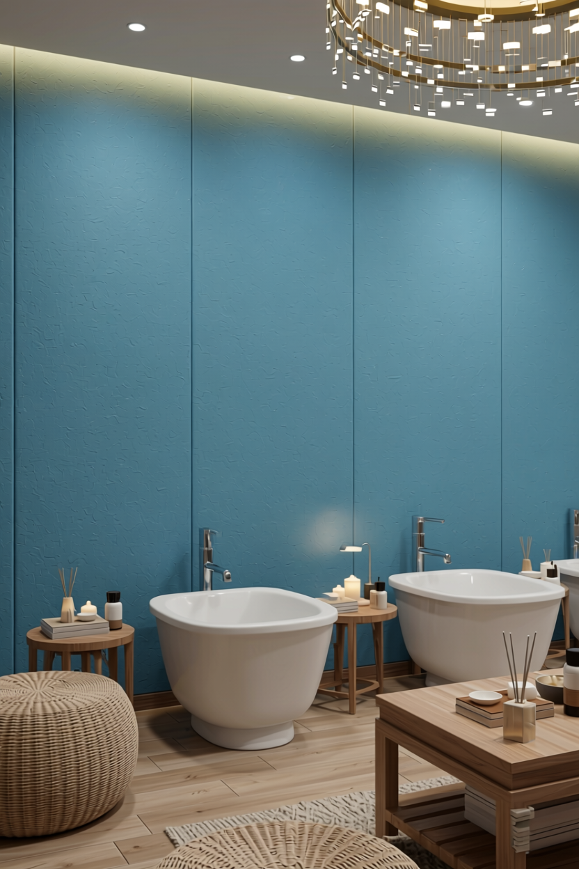 Serene Blue Plain Laminate 8x4 ft Suede 1 mm - 3575 SF — application view in a spa room