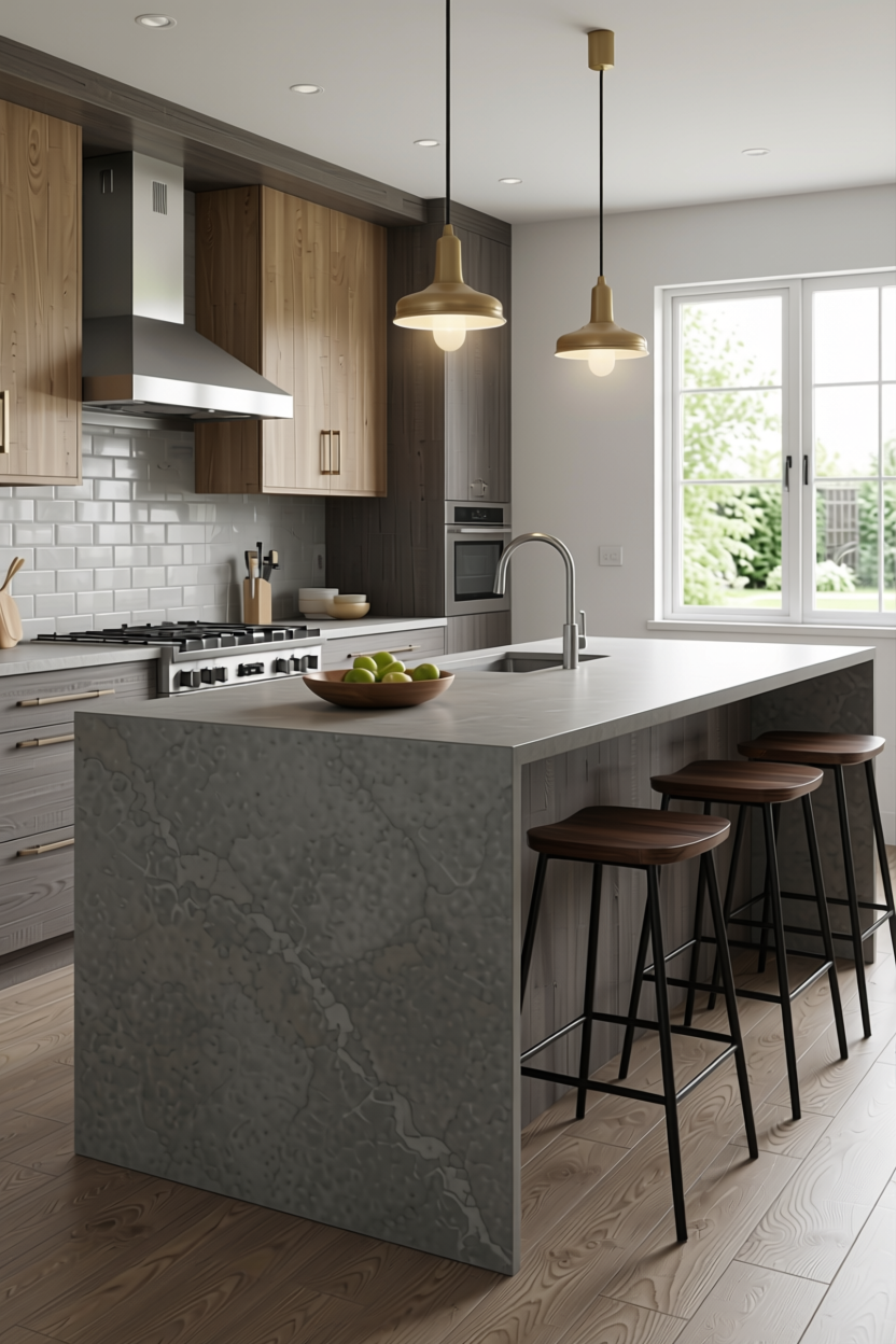 Splendid Grey Plain Laminate 8x4 ft Suede 1 mm - 3584 SF — application view in a modern kitchen