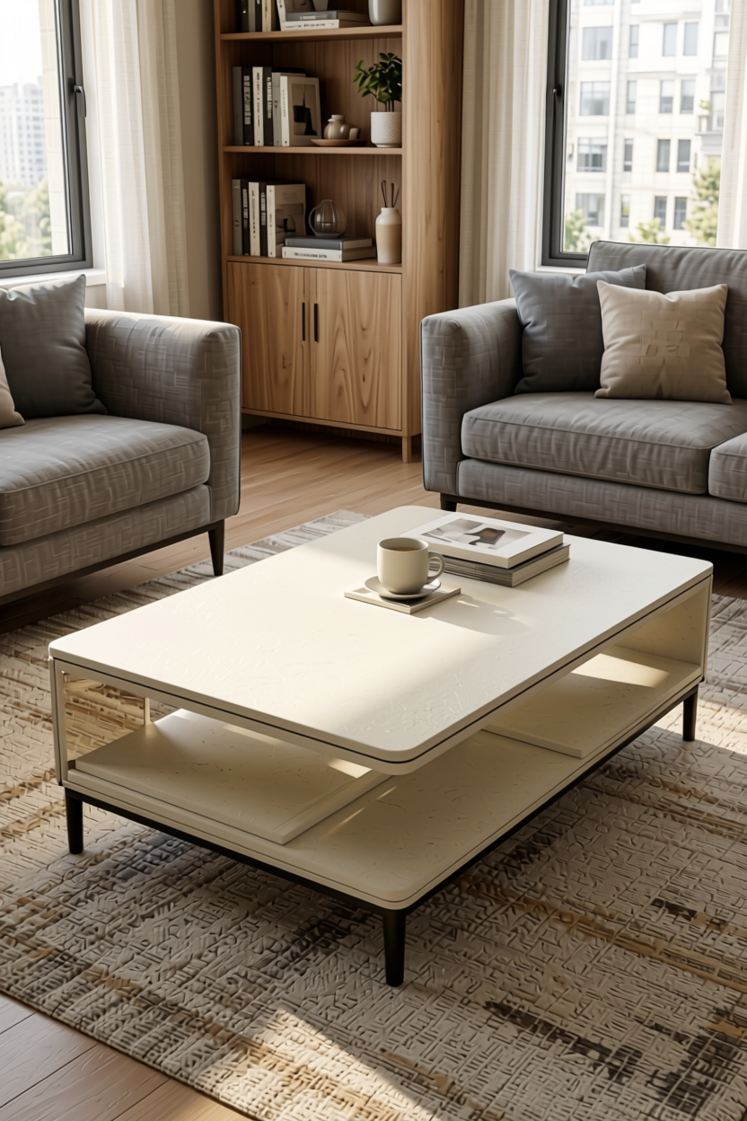 The Ivory Plain Laminate 8x4 ft Suede 1 mm - 3501 SF — application view in a living room