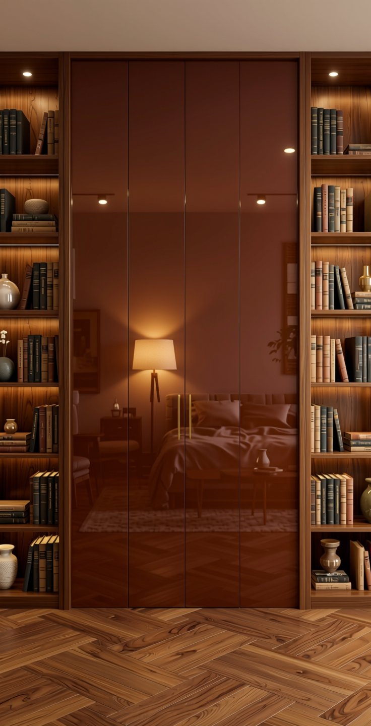 Marron Gloss Laminate 8*4 ft 1 mm - LX1048 — application view in a warm study