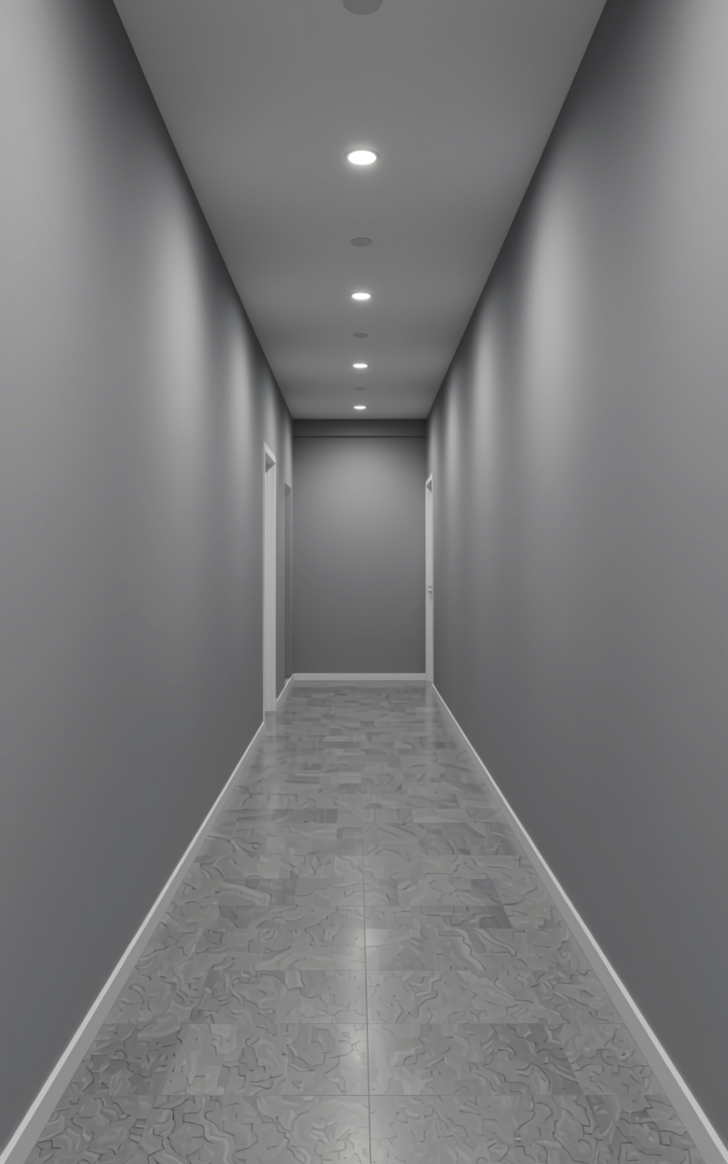 Mazo Grey Texture Laminate 4x8 ft - STY-SOL-1710 — application view in a minimalist hallway