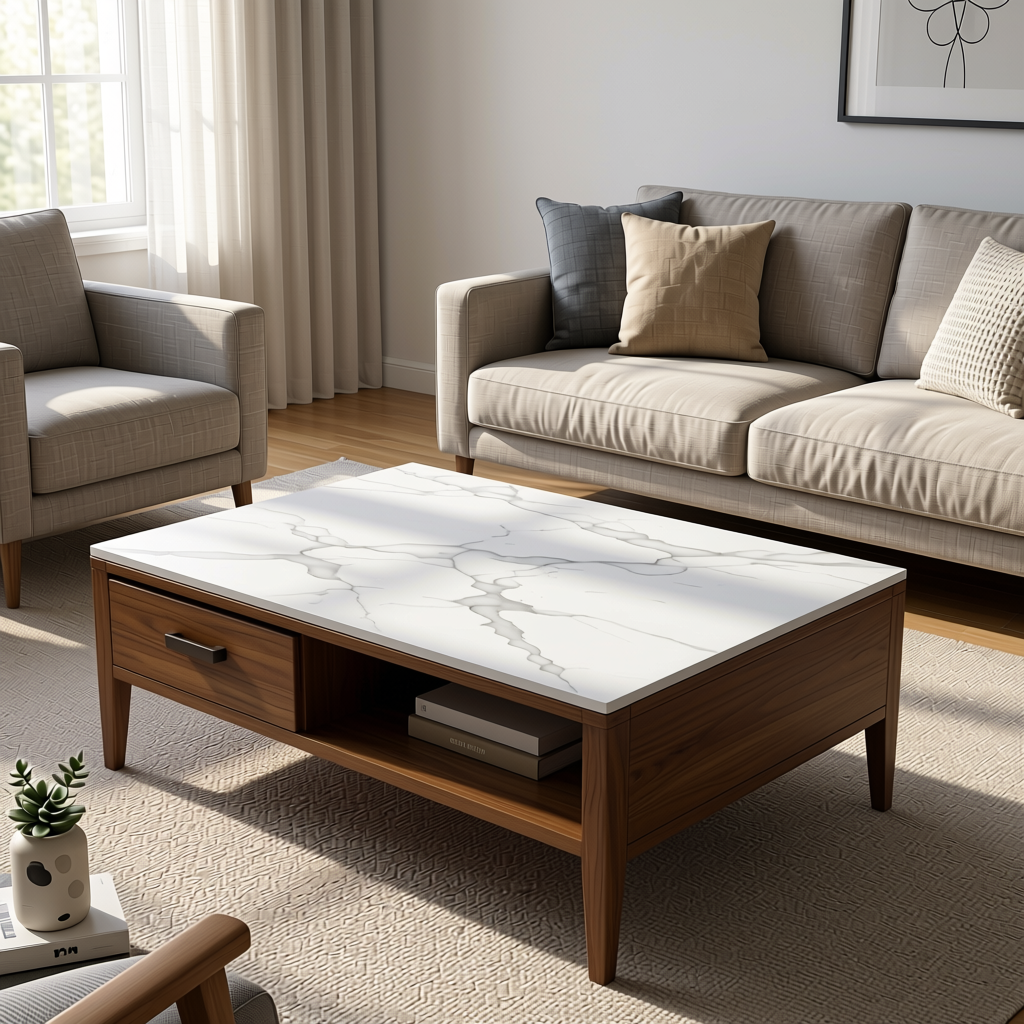 Marble & Stone Laminate 8x4 ft 1.2 mm - MRK 1052 — application view in a living room