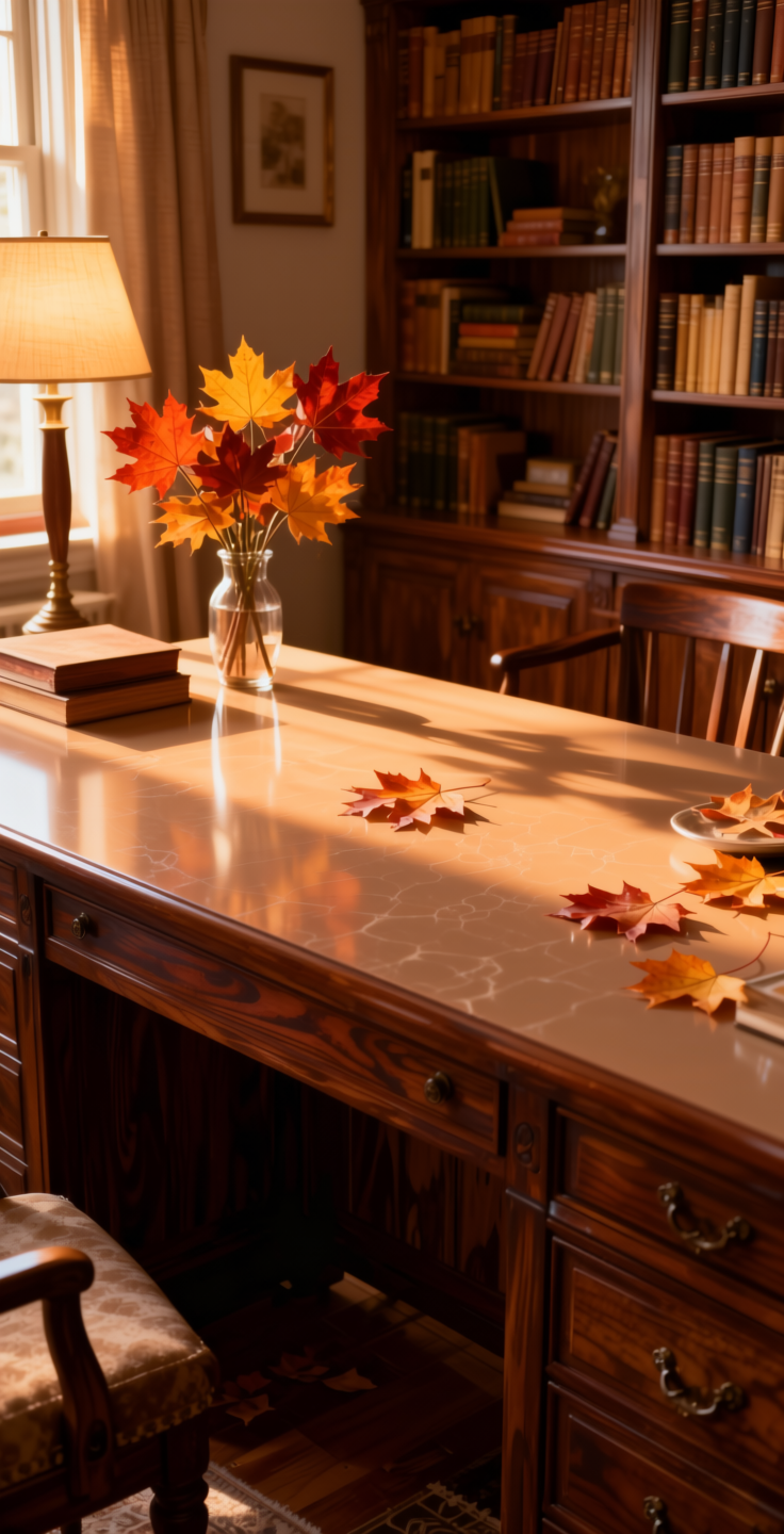 Autumn Leaf Plain Laminate 8x4 ft High Gloss 1 mm - 22119 HGL — application view in a cozy study