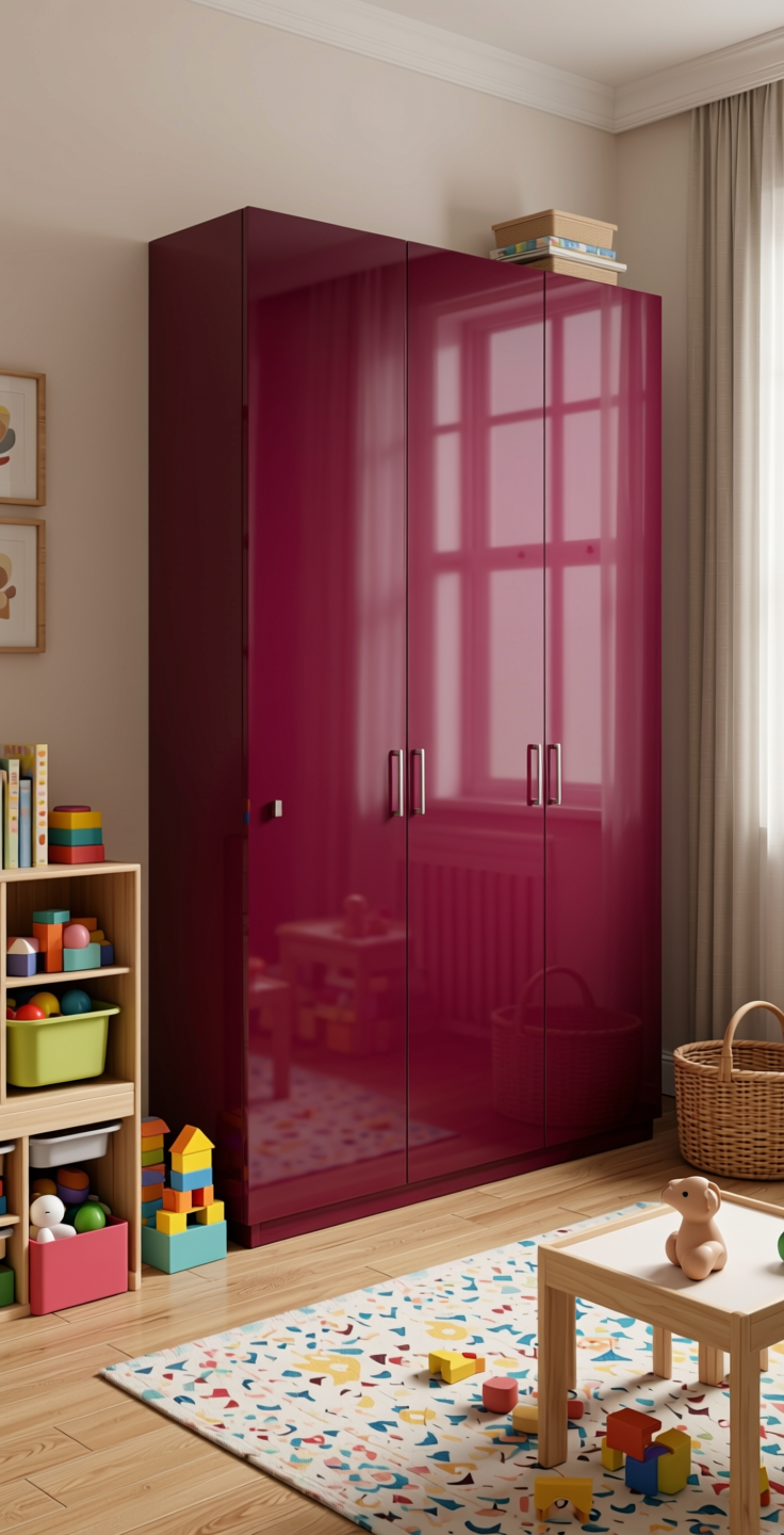 Berry Bunch Plain Laminate 8x4 ft High Gloss 1 mm - 22105 HGL — application view in a playroom