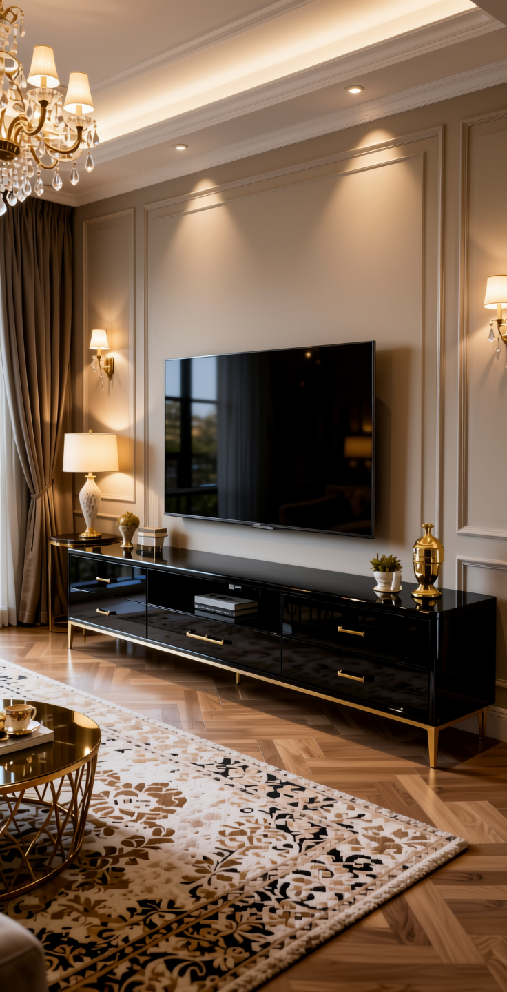 Black Current Plain Laminate 8x4 ft High Gloss 1 mm - 21172 HGL — application view in a glamorous living room