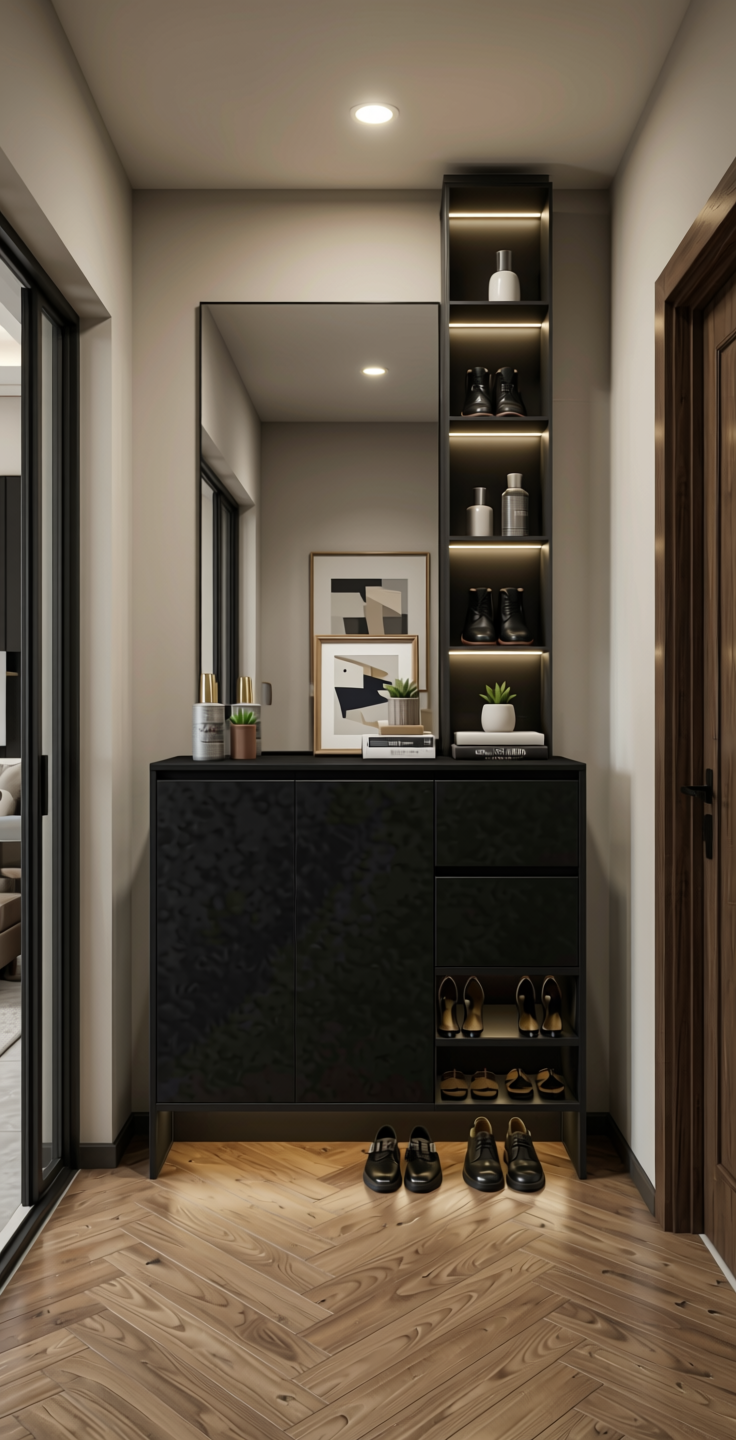 Current Plain Laminate 8x4 ft Suede 1 mm - 21172 Black — application view in a entrance foyer
