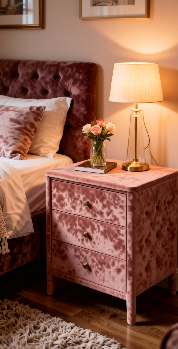 Plain Laminate 8x4 ft Suede 1 mm - 22084 Blush — application view in a romantic bedroom